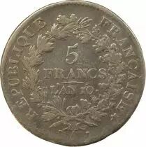 France 5 Silver Francs, Union & Force - Year 10 A Paris