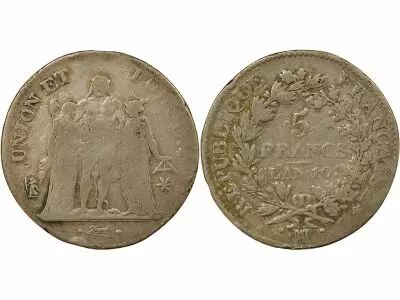 France 5 Silver Francs, Union & Force - Year 10 MA Marseille