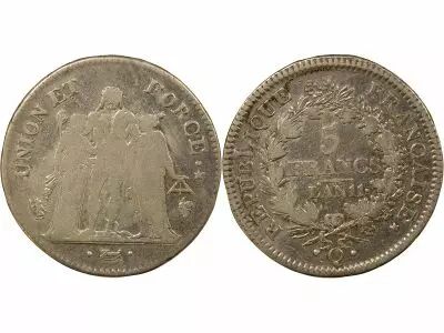 France 5 Silver Francs, Union & Force - Year 11 Q Perpignan