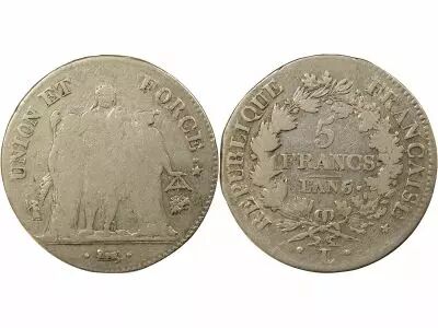 France 5 Silver Francs, Union & Force - Year 5 L Bayonne