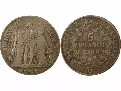 France 5 Silver Francs, Union & Force - Year 5 Q Perpignan