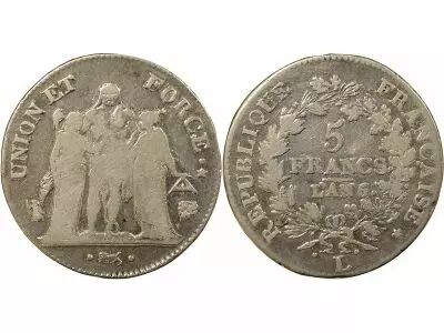 France 5 Silver Francs, Union & Force - Year 6/5 L Bayonne