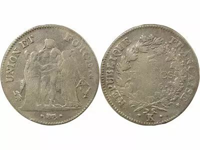 France 5 Silver Francs, Union & Force - Year 6 K Bordeaux