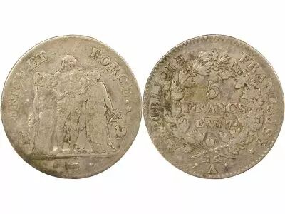 France 5 Silver Francs, Union & Force - Year 7 A Paris