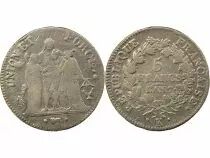 France 5 Silver Francs, Union & Force - Year 7 K Bordeaux