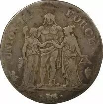 France 5 Silver Francs, Union & Force - Year 7 Q Perpignan