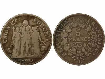 France 5 Silver Francs, Union & Force - Year 8 L Bayonne