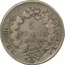 France 5 Silver Francs, Union & Force - Year 9 Q Perpignan