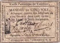 France 5 Sols - Bouches du Rhône - Tarascon - Caisse Patriotique -1792