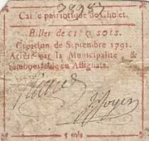 France 5 sols - Maine et loire - Caisse patriotique de Cholet - Septembre 1791