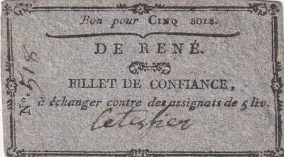 France 5 Sols - Sarthe - Commune de Ren� -  1792