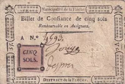 France 5 Sols - Sarthe - Municipalit� de la Fl�che - S�rie A - 1791
