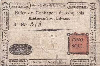 France 5 Sols - Sarthe - Municipalit� de la Fl�che - S�rie B - 1791