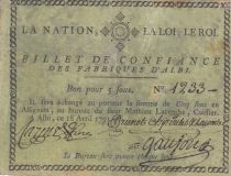 France 5 Sous - Billet de confiance - 1791 - Fabriques d\'Albi - French Revolution - n°1233