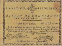 France 5 Sous - Billet de confiance - 1791 - Fabriques d\'Albi - French Revolution - n°338
