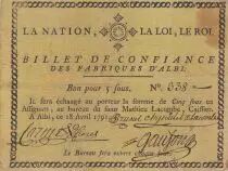 France 5 Sous - Billet de confiance - 1791 - Fabriques d\'Albi - French Revolution - n&deg;338