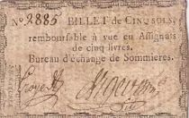 France 5 Sous - Gard - Bureau d\'&eacute;change de Sommi&egrave;res - 1791