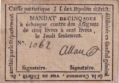 France 5 Sous - Gard - Caisse patriotique de Saint Hipolite - 1792