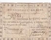 France 5 Sous - Ile et Vilaine - Municipalit&eacute; de Pir&eacute; - 1792