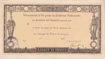 France 50  Francs - Re&ccedil;u de versement d\'or pour la D&eacute;fense Nationale -1916 - SUP+