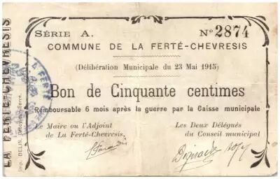 France 50 cent. La Ferte-Chevresis City - 1915