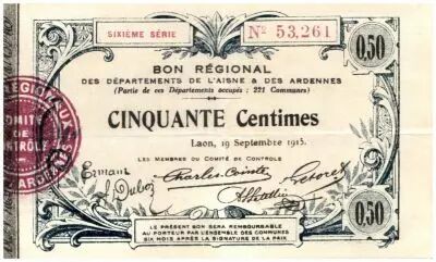France 50 cent. Laon R�gional - 1915