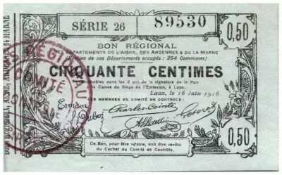France 50 cent. Laon R�gional - 1916