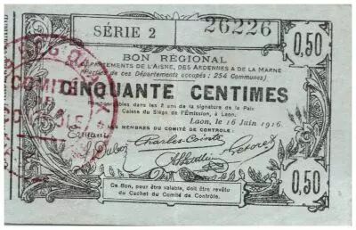 France 50 cent. Laon R�gional - 1916