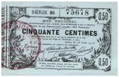 France 50 cent. Laon R�gional - 1916