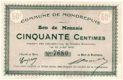 France 50 cent. Mondrepuis City - 1915