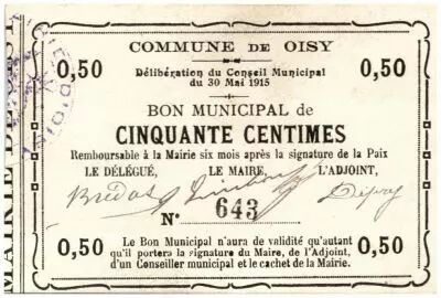 France 50 cent. Oisy City - 1915