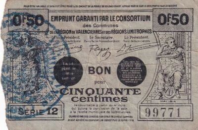 France 50-centime emergency voucher - May 1916 - Valenciennes - Series 12
