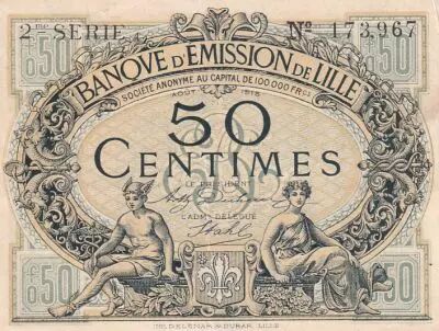 France 50 Centimes - Banque d\'�mission - Lille - 08-1915