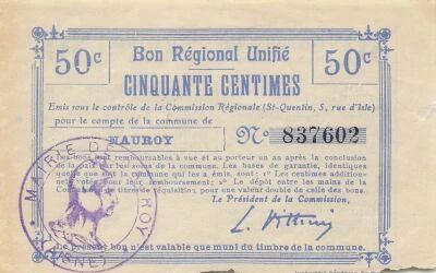 France 50 Centimes - Bon R�gional Unifi� - Commune de Nauroy