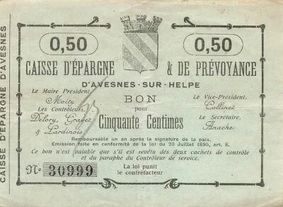 France 50 Centimes - Caisse d\'�pargne d\'Avesnes-sur-Helpe