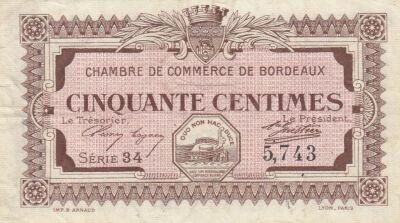 France 50 centimes - Chamber of Commerce - Bordeaux - 1917