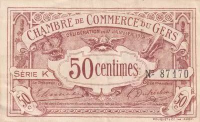 France 50 centimes - Chamber of Commerce - Gers - 1914 - S�rie K