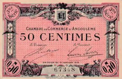 France 50 Centimes - Chambre de Commerce - Angoul�me -  15-01-1915