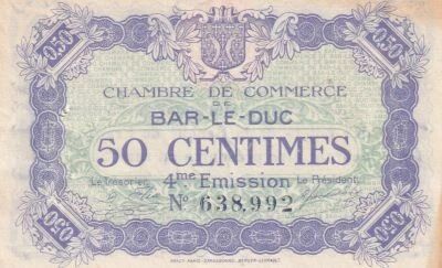 France 50 Centimes - Chambre de commerce - Bar-le-Duc - 4�me �mission - 1917