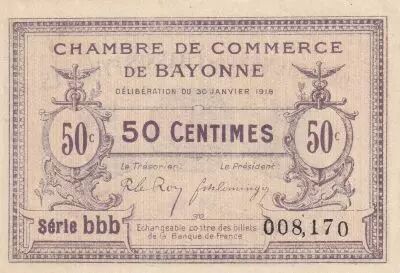 France 50 Centimes - Chambre de Commerce - Bayonne - S�rie bbb - 30-01-1918