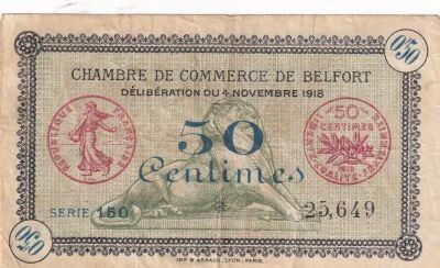 France 50 Centimes - Chambre de Commerce - Belfort - S�rie 150 - 04-11-1918