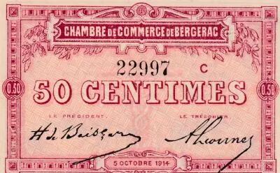 France 50 Centimes - Chambre de Commerce - Bergerac - 05-10-1914 - S�rie C 22997