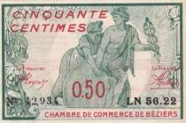France 50 Centimes - Chambre de Commerce - B&eacute;ziers - 1916 - S&eacute;rie LN 56.22