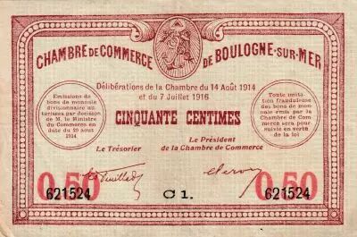 France 50 Centimes - Chambre de commerce - Boulogne sur Mer - 14-08- 1914 - S�rie C1