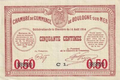 France 50 Centimes - Chambre de commerce - Boulogne sur Mer - 14-08- 1914 - S�rie C1
