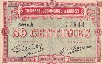 France 50 Centimes - Chambre de Commerce - Corr�ze - 1915 - S�rie A