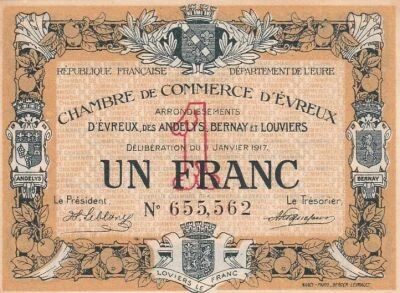 France 50 Centimes - Chambre de Commerce - �vreux - 11-01-1917