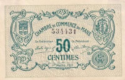 France 50 Centimes - Chambre de commerce - Le Mans - 01-03-1917 - 2 �me s�rie