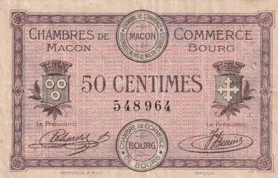 France 50 Centimes - Chambre de Commerce - Macon - Bourg - 1915