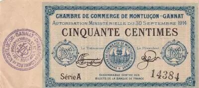 France 50 centimes - Chambre de Commerce - Montlu�on-Gannat -  1914 - S�rie A